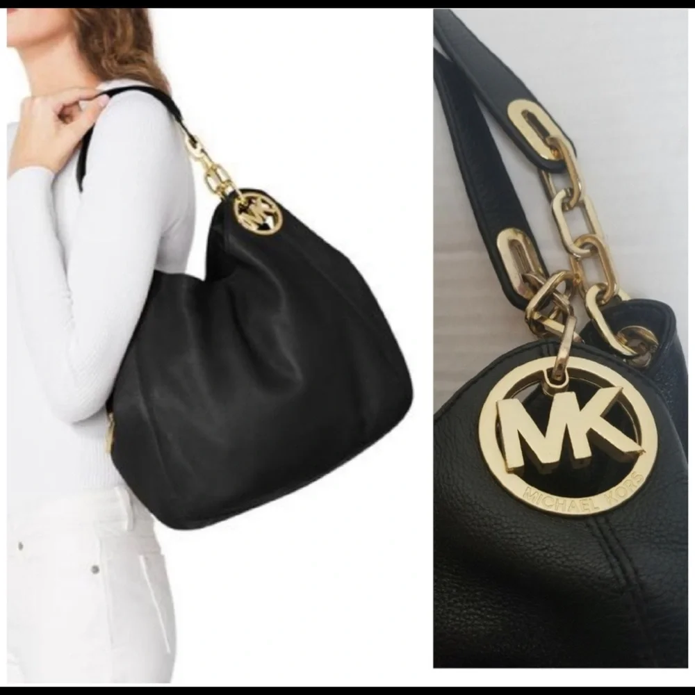 MICHAEL KORS Fulton Hobo Black Leather‎ Shoulder Bag